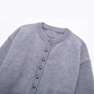 Dalang Women's Wool Short <b>Cardigan</b> Long Sleeve Knitted Sweater Single Breasted Loose Fit Medium <b>Thickness</b> - Product Image 2