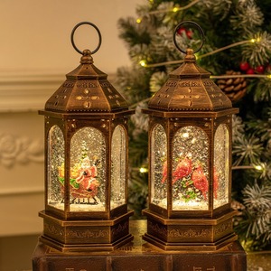 Lanterne à eau scintillante avec globes de neige de Noël, cardinaux, cristal, alimentation par piles ou USB, boîte à musique avec 8 chansons, minuterie 6H, Noël - Product Image 3