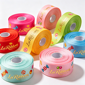 Ruban gros-grain en polyester imprimé bonbons colorés avec logo personnalisé pour emballage de boîtes de friandises pour enfants, vente en gros en rouleau - Product Image 6