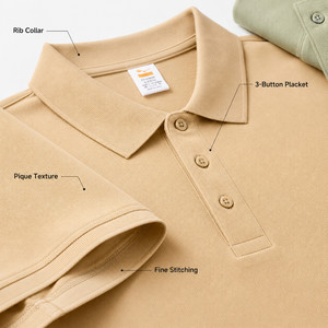 Polo de performance unisexe 180G avec logo personnalisé, 100% polyester, séchage rapide, respirant, uniforme d'équipe de golf, vente en gros, 16 couleurs, beige - Product Image 4