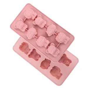 Molde de silicone reutilizável para doces, molde de 8 animais da cavidade, chocolate, mini molde 3d de silicone, bolo, faça você mesmo, cozimento para crianças