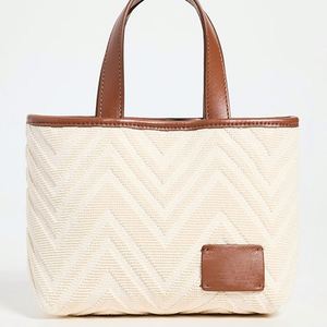 Bolsa de Lona Personalizada para Mujer, con Patrón Texturizado en Zigzag, Bordado, de Algodón, para Fin de Semana o Playa, con Cierre Magnético, Portátil, para Primavera - Product Image 1