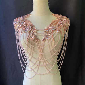 Applique de strass blanc avec glands, paire d'appliques de gland de perle, appliques d'épaule de cristal pour robe de soirée - Product Image 4