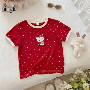 <span class=keywords><strong>T</strong></span>-<span class=keywords><strong>shirt</strong></span> en coton imprimé à manches courtes pour bébé fille, version coréenne, tenue d'é<span class=keywords><strong>t</strong></span>é, nouveau style 2026, motif chaton tendance pour filles - Product Image 3
