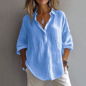 Nouvelle <span class=keywords><strong>chemise</strong></span> blanche pour <span class=keywords><strong>femme</strong></span>, mode, couleur unie, coupe ample, manches <span class=keywords><strong>trois</strong></span> quarts, col en V, chemisiers pour <span class=keywords><strong>femme</strong></span>, haut ample pour l'été - Product Image 6
