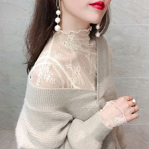 Summer New Women Sunscreen Inner Wear Chiffon Mesh Shirt Thin Shirt Butterfly <b>Perspective</b> Mesh Half-high Tops Mesh Bottom Shirt - Product Image 5