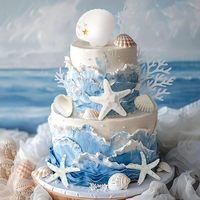 Ozean-Muschel-Kuchendekorations-Set Weiße Seesterne Korallen Jakobsmuscheln Perlen Strand-Thema Geburtstag Hochzeit Party-Zubehör