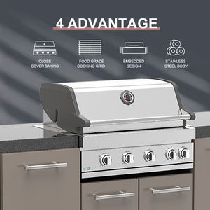 Easily Assembled Premium Built-in Gas Grill Stainless Steel 4 Burner <strong>Dual</strong> <strong>Fuel</strong> High-Power 17kW Non-Stick Commercial Use <strong>BBQ</strong> - Product Image 5