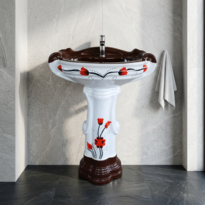 Ensemble de lavabo sur pied carré moderne en céramique pour salle de bain commerciale de centre commercial - Product Image 4
