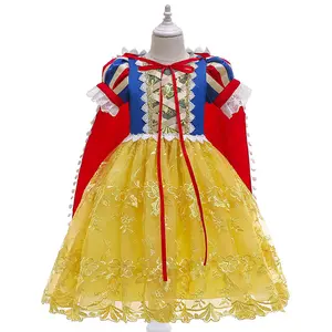 欧式白雪公主儿童公主裙披肩花童晚礼服黄色儿童生日舞会礼服