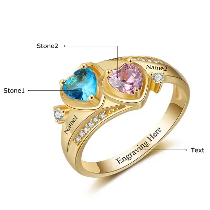 Hot sale Women Sterling Silver Jewelry Personalized Engraved Names Two Birthstones Engagement Rings