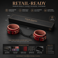 100% Genuine Leather Wrist Cuffs Dual-Tone Padded Edge 18.5-27.5cm Adjustable Restraints with 22.5cm Detachable Chain