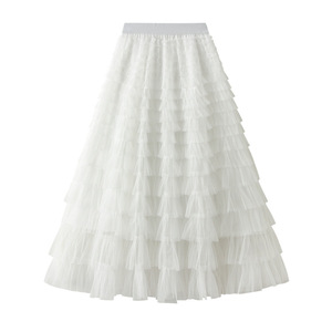 <span class=keywords><strong>Falda</strong></span> de malla plisada larga para mujer, estilo hada, de gasa blanca, nueva colección primavera-otoño - Product Image 4