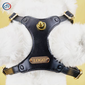 OKKPETS tali kekang anjing kulit hitam mewah desainer tanpa tarik tali kekang hewan peliharaan dengan perangkat keras Premium kulit Eco Harness Anjing khusus - Product Image 4