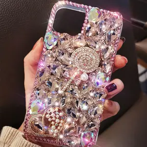 Sıcak satış parlak Bling 3d lolipop şekilli elmas telefon Iphone için kılıf 15 Pro Rhinestone lüks cep telefonu kapak iPhone 15 için