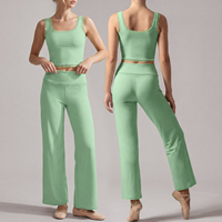 Nouvel ensemble de yoga haut de gamme en dentelle, débardeur de sport et pantalon large à jambes droites, ensemble 2 pièces