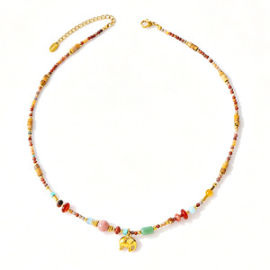 Women's Bohemia Style Beaded Necklace With Natural Stone And Gold Plated <b>Elephant</b> Pendant Animal Shape Fashion Jewelry - Product Image 3