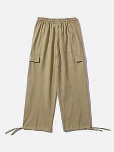 Men Dark Flat Front Breathable <b>Summer</b> Cargo <b>Pants</b> Casual Wide Leg Trousers Elastic Waist Drawstring Utility <b>Pants</b> for Streetwear - Product Image 2