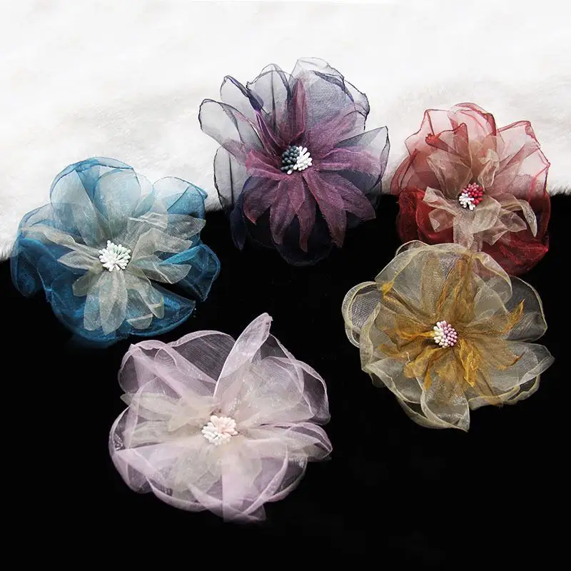 Flores de Organza hechas a mano para zapatos, sombreros, prendas de vestir, adornos de joyería, novedad, 11,5 CM, venta al por mayor