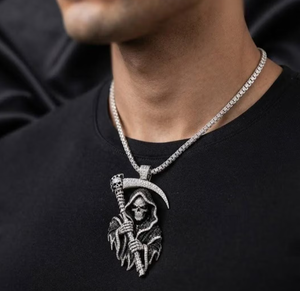 Pendentif Moissanite en Argent Sterling 925, Breloque Grim Reaper Sertie de Pierres, Bijoux Hip Hop - Product Image 2