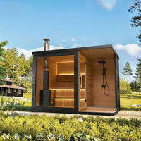 Sauna sec en bois moderne pour intérieur et extérieur, combinaison douche, poêle infrarouge, beau sauna extérieur