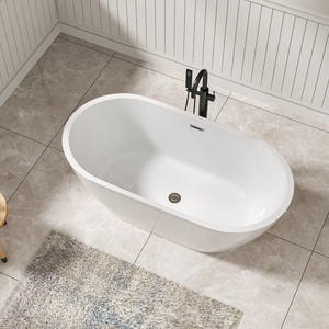 Noi Stock Center drenaggio contemporanea ammollo vasca bianca con Overflow nero <span class=keywords><strong>e</strong></span> scarico 59 "acrilico Freestanding vasca da bagno nave libera - Product Image 3