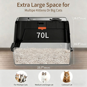 Caixa de Areia para Gatos Automática Extra Grande em Aço Inoxidável com Controle de Odor, Design de Laterais Altas e Recurso de Limpeza Fácil, com Pá Inclusa - Product Image 4
