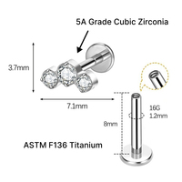 Pendientes de Titanio Grado Implante ASTM F136 JIAXIN con Zirconia para Boda, Hélice, Tragus, Labret, Labio, Piercing Fino para el Cuerpo