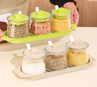Ensemble de pots à sel écologiques 900 ml, multifonctionnels, pour épices et condiments, avec cuillère et plateau pour la cuisine