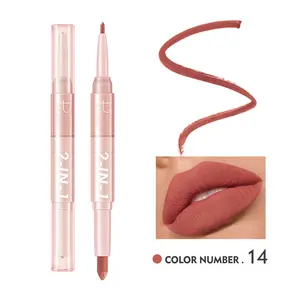 Lipstik tahan air 2 in 1, pensil garis bibir anti air tahan lama