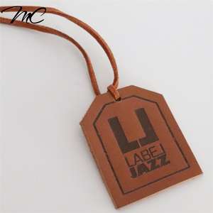 Custom  private logo brown leather label hang tag for handbag luggage jeans hat baseball cap  swing tags patch label - Product Image 3