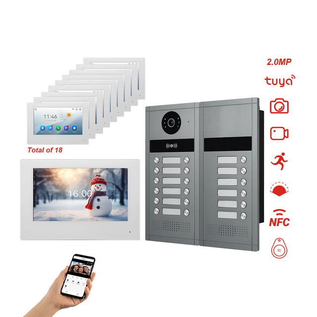 Tuya WIFI Smart 7 Inch Monitor Video Door Phone 12 Buttons 1080P HD Camera 2-Way Intercom RFIC Carding NFC Unlocking Interphone