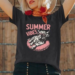 FOXA Camiseta Summer Vibes para mujer, camiseta informal con estampado de algodón - Product Image 4