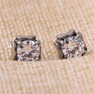 <b>Stud</b> <b>Earrings</b> Geometric Red Zircon Claw Setting Stainless Steel For Women - Product Image 3