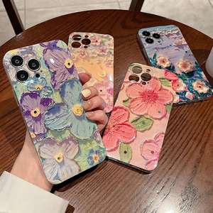 Premium Ölgemälde Pink Flower Phone Case für iPhone 15/15 Pro/15 Pro Max PC-Material stoßfest mit Displays chutz folie - Product Image 1