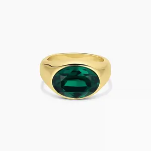 2024 Trends Women Jewelry Oval-shaped Emerald Gemstone 18K Gold Plated Sterling Silver 925 Cocktail Rings