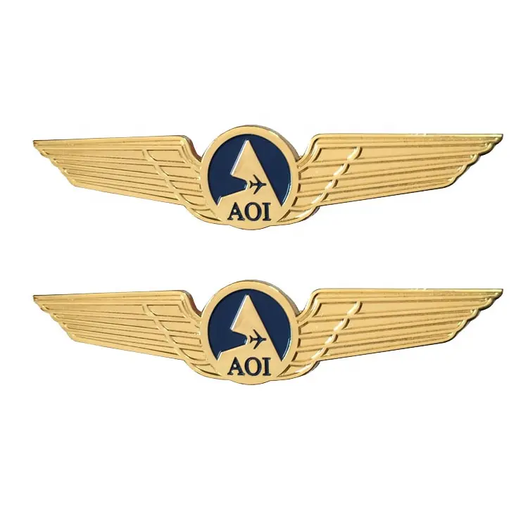 OEM gold plating enamel lapel pin custom metal pilot wing pin badges