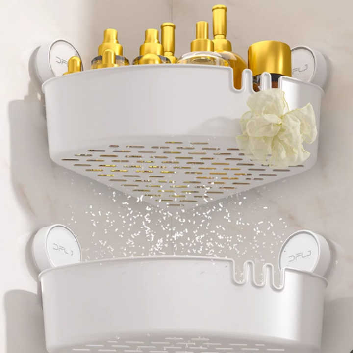 Waterproof Shelves Storage Holders Bathroom Wall Mounted Vacuum Shower Caddy Bathroom Shower Corner Caddy Plastic Corner Shelf