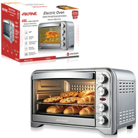 Four Électrique AKANE A.81061 2000W 48L avec Contrôle de Température, Rôtissoire, Porte Vitrée et Minuteur pour Cuisson Domestique