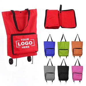 Custom Logo Eco-Friendly <b>Foldable</b> Oxford Shopping Trolley Bag with Wheels Reusable Grocery Travel <b>Cart</b> for Supermarket Use - Product Image 1