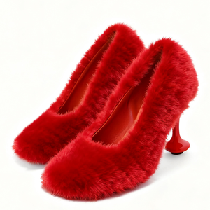 Zapatos de Tacón Alto para Mujer, Talla Grande 45, con Peluche Suave, Diseño Chic, Punta Cuadrada, Sandalias de Tacón de Aguja con Peluche - Product Image 4