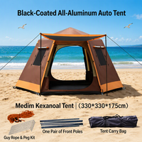 Tente de camping automatique hexagonale gonflable toutes saisons, Oxford 150D noir enduit, double couche, imperméable 2000-3000 mm, pour 2 à 8 personnes