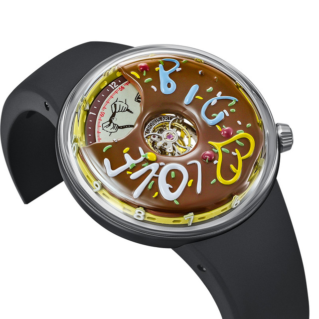43mm Limited Edition Tourbillon Men's Mechanical Watch-Titanium Case Donut-Shaped Design Power Reserve Pointer Black Rubber