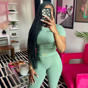 Primavera 2025 Moda Donna Set da 2 Pezzi <span class=keywords><strong>Abbigliamento</strong></span> Sportivo da Donna T-Shirt Coordinata Set da Donna Taglie Forti <span class=keywords><strong>Abbigliamento</strong></span> Fitness Set da Casa - Product Image 4