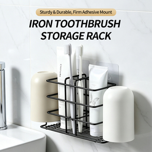Vega BK-YSJ Hole-free <b>Wall</b>-mounted Metal Non-folding Bathroom Storage Rack Eco-friendly Punch-free Organizer Rack <b>for</b> <b>Toothbrush</b> - Product Image 4
