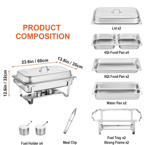 Hotel restaurante económico plegable Chafer oblongo de acero inoxidable plato de frotamiento con cubierta y asa para calentar alimentos - Product Image 3
