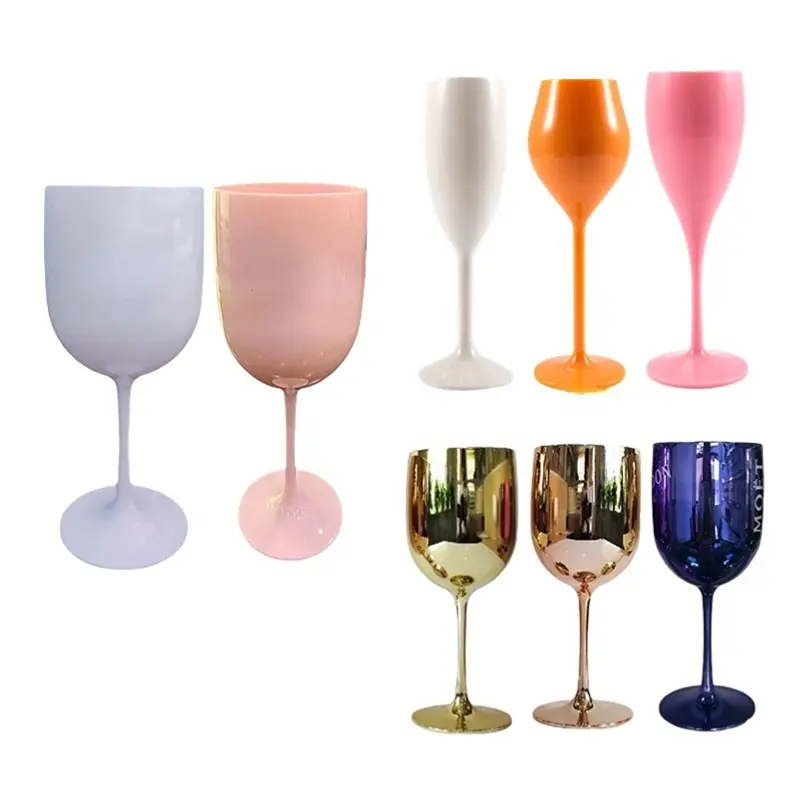 Wholesale Champagne Drinking Glasses Goblet black golden Wine glass Custom plastic red wine glasses Colored Wine Flutes Glasses