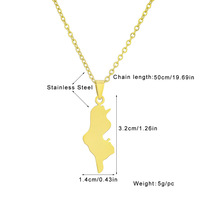 Collier pendentif carte de Tunisie évidé en or lisse 18 carats Collier cadeau pour couples en acier inoxydable Accessoires de collier