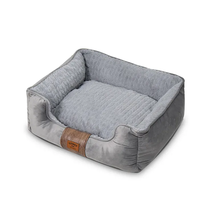 Sofá cama de perro de felpa gris de alta calidad premium de lujo barato personalizado de fábrica suave invierno cálido Casa Acogedora cama para mascotas para perro