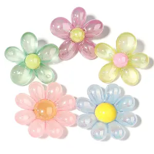 5 PC/bag acrylic transparent plated color large cartoon flower pendant beads for jewelry making hair beads necklace charms